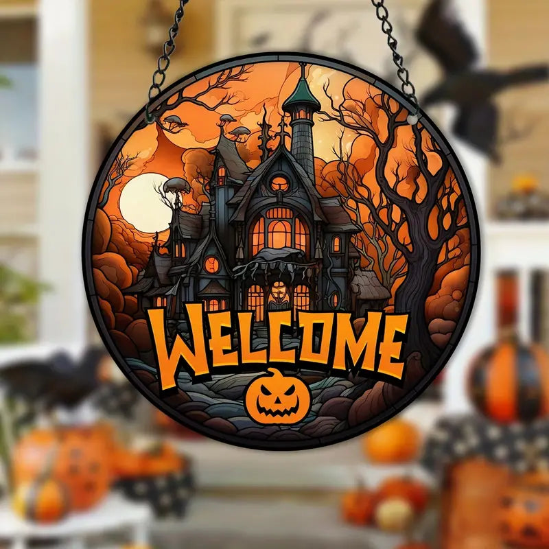 Halloween Welcome Castle Stained Window Hangings
