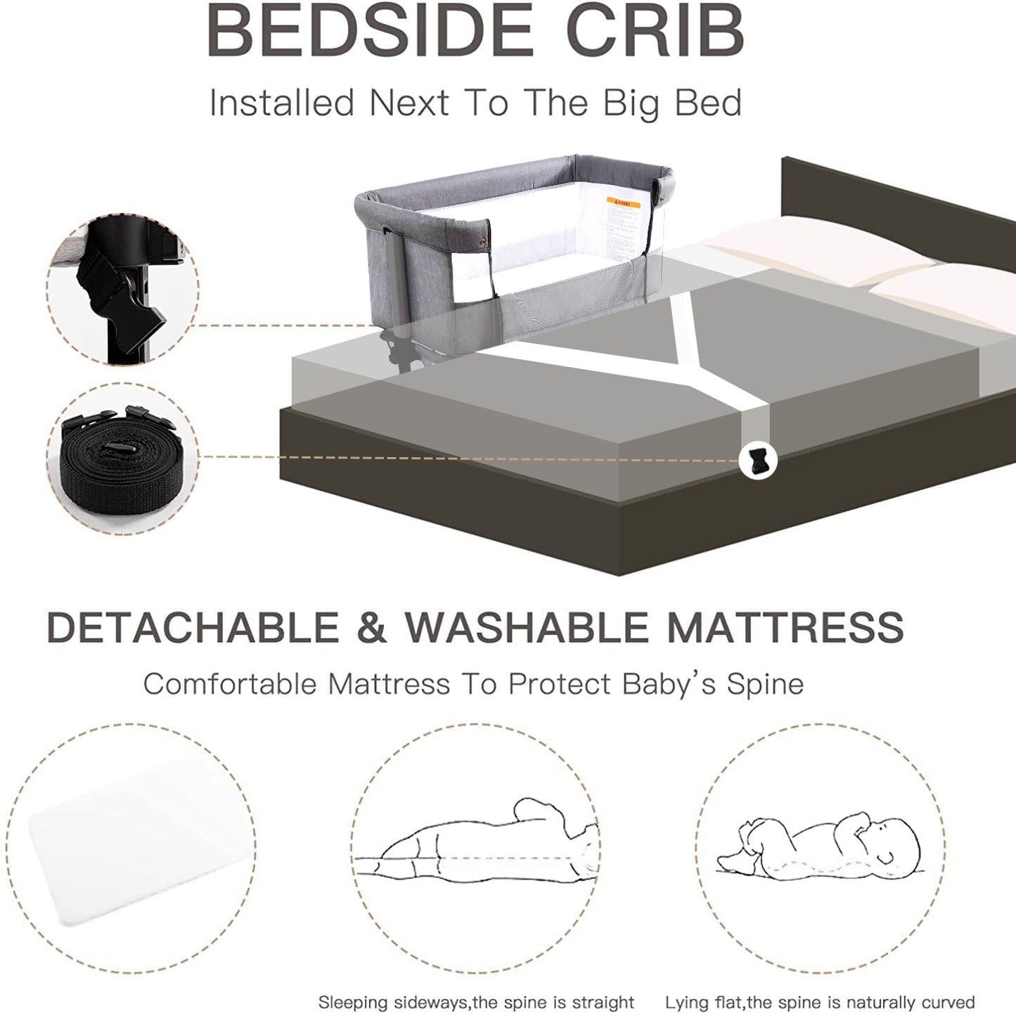 SOOPURKIDS Baby Bassinet Bedside Sleeper,Easy to Assemble Bassinets for Baby/Infants