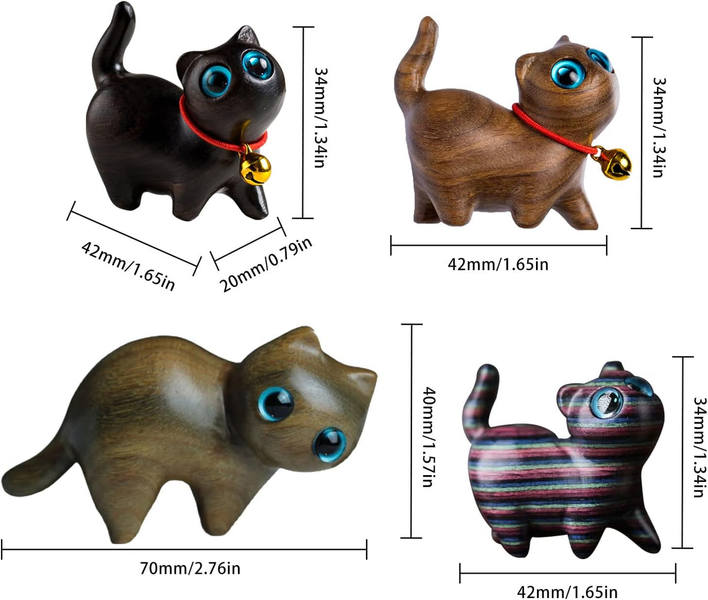 Handmade Wood Carved Cats Decoration