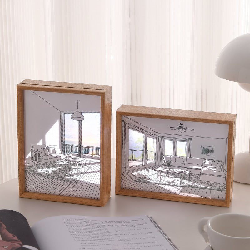 Light painting solid wood ins light and shadow art sunshine painting desktop decoration