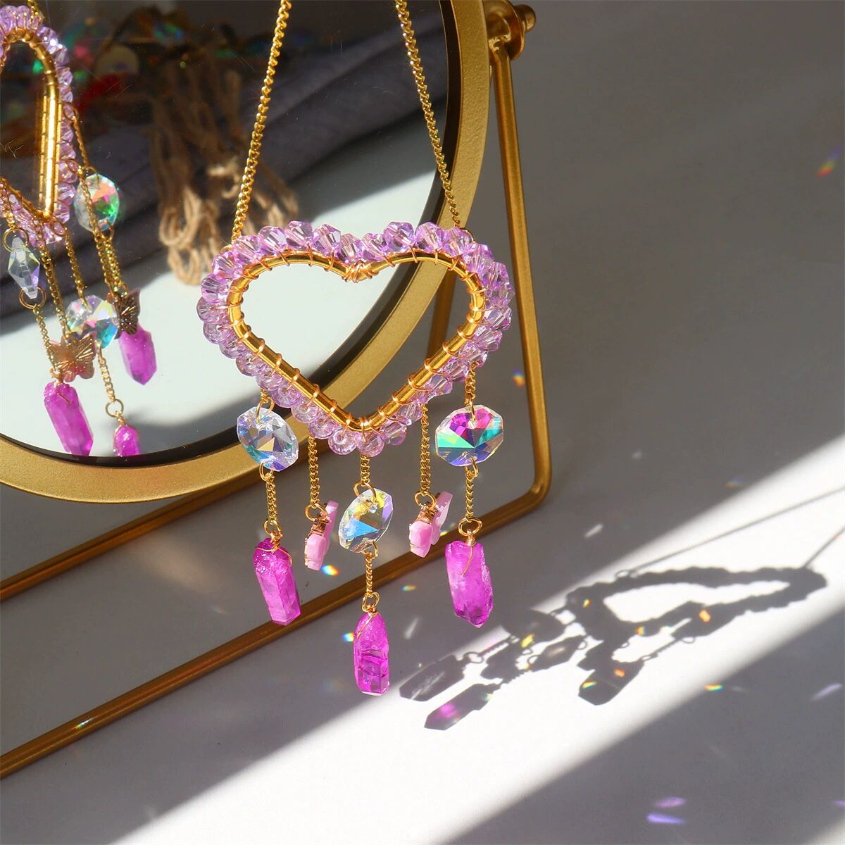 Entwined Moon Star Heart Crystal Suncatcher Rainbow Maker Pendant