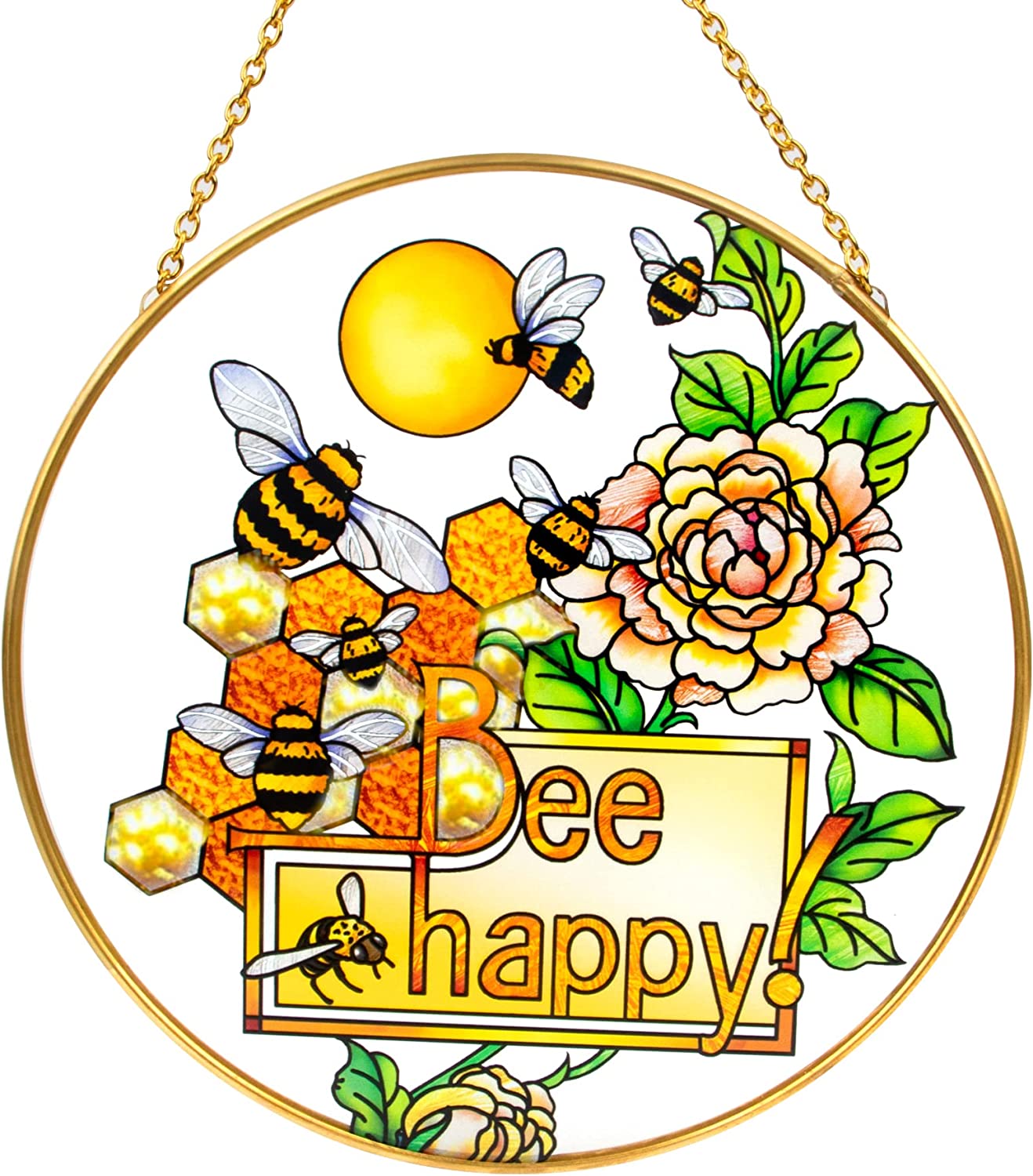 Stained Glass Bee on Honeycomb Suncatcher Hanging Decor Gift for Mom