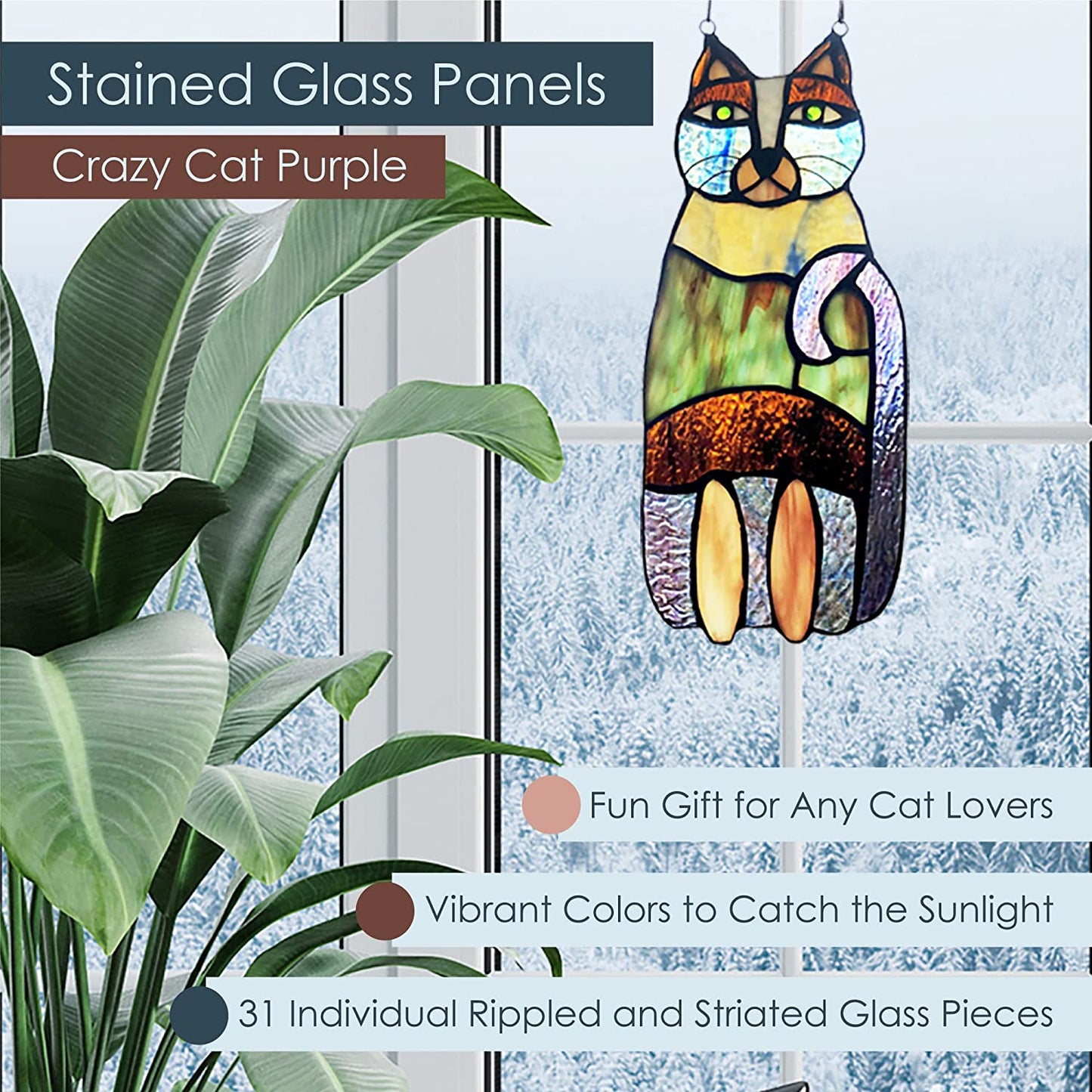 Crazy Cat Stained Glass Style Acrylic Highly Transparent Suncatcher Pendant