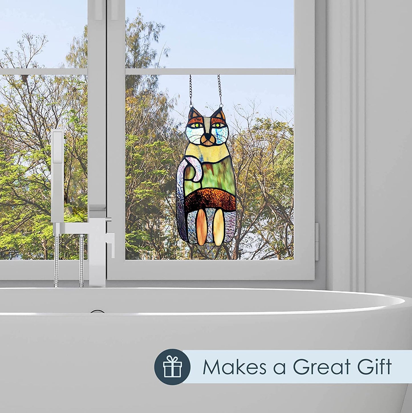 Crazy Cat Stained Glass Style Acrylic Highly Transparent Suncatcher Pendant