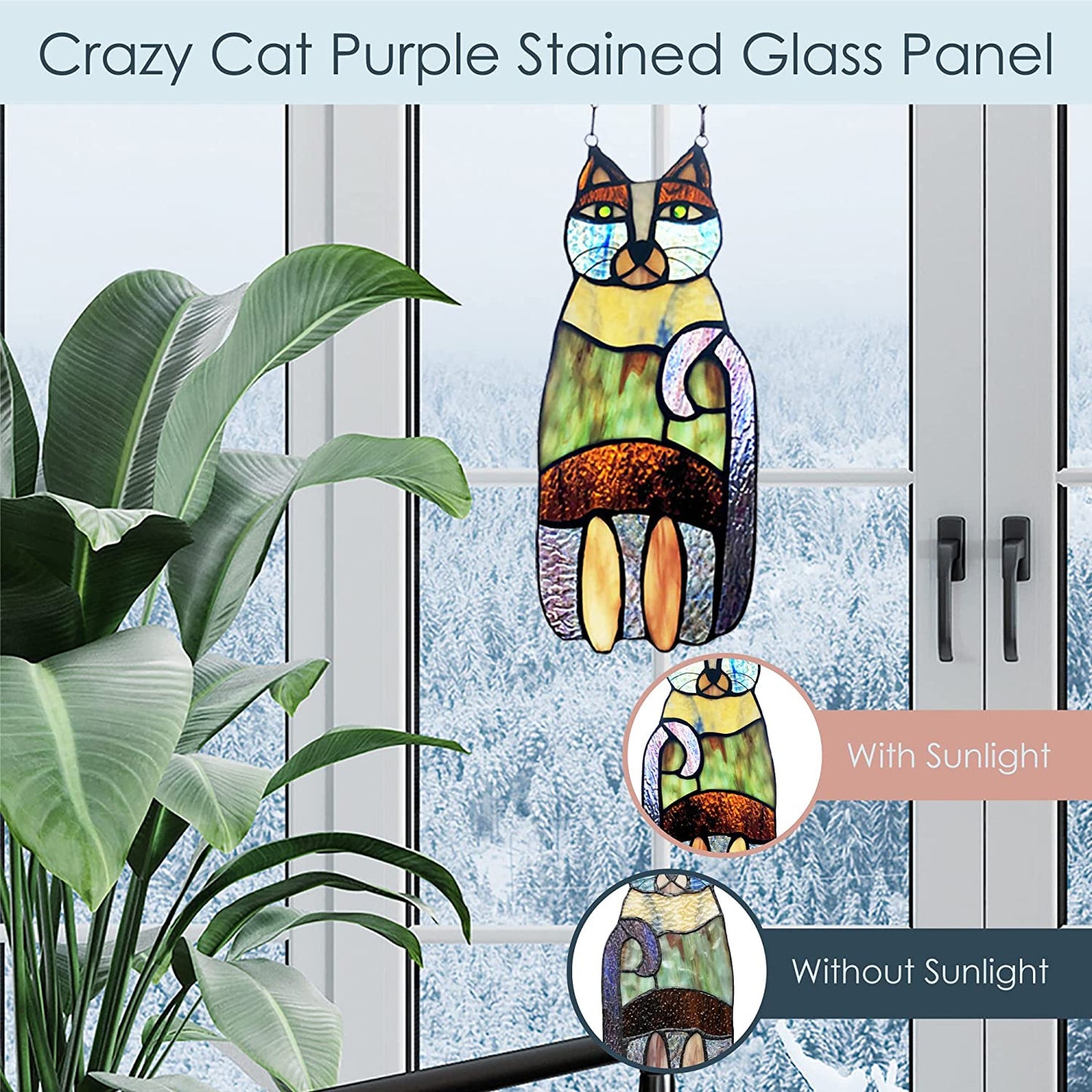 Crazy Cat Stained Glass Style Acrylic Highly Transparent Suncatcher Pendant