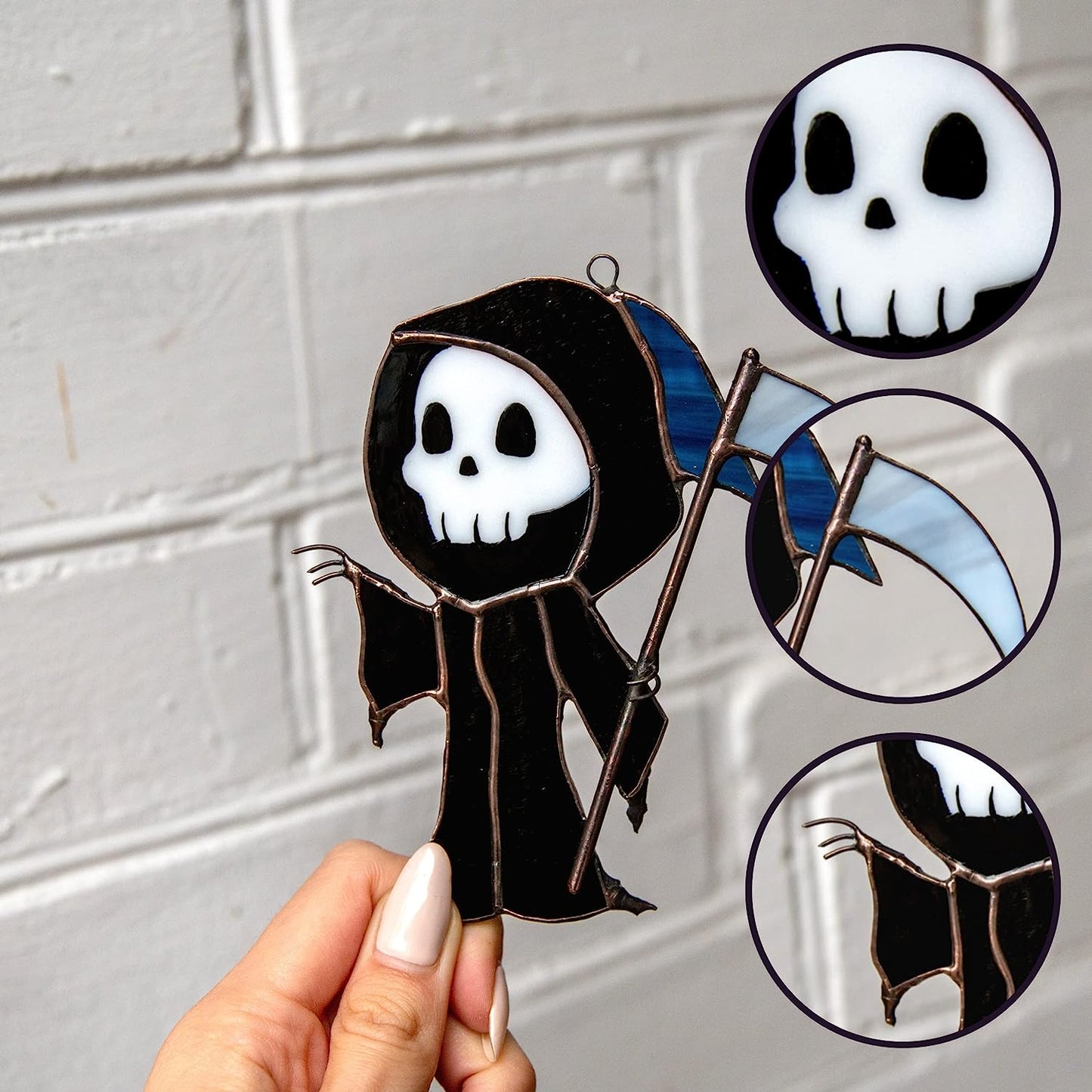 The Grim Reaper Halloween Stained Glass Window Hanging Ornament Suncatcher