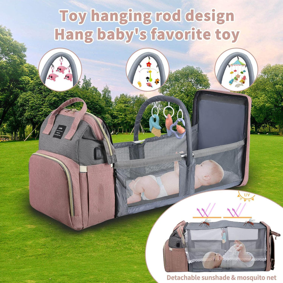 Baby Diaper Bag Backpack Changing Station for Large Capacity Travel Foldable Bag