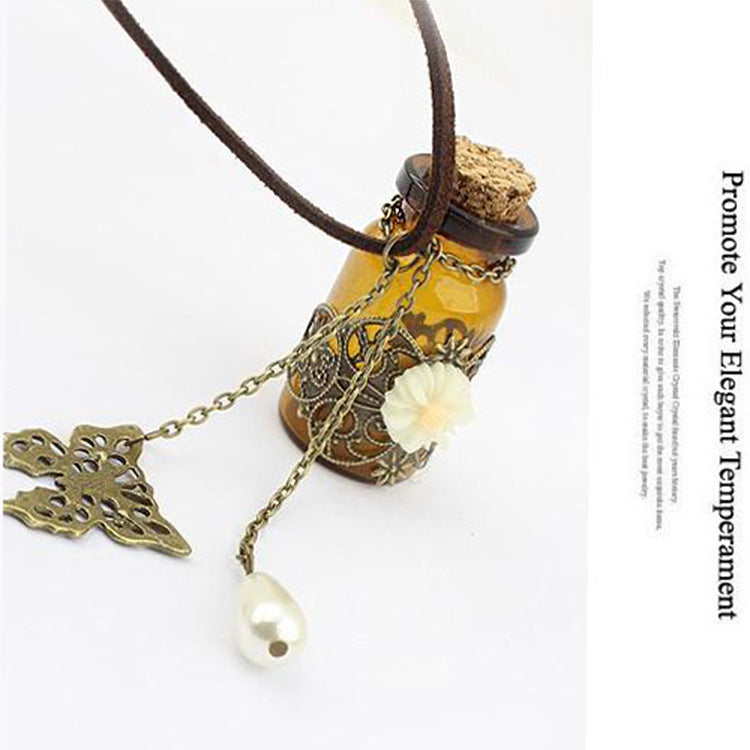 Engraved Daisy Glass Votive Vase Necklace