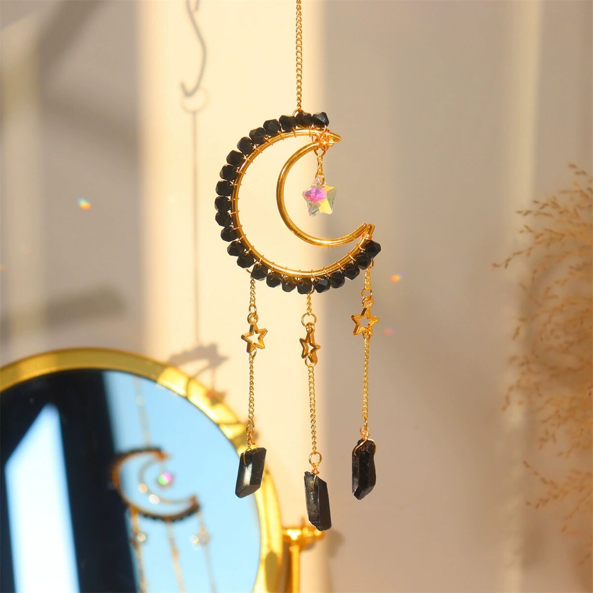 Entwined Moon Star Heart Crystal Suncatcher Rainbow Maker Pendant