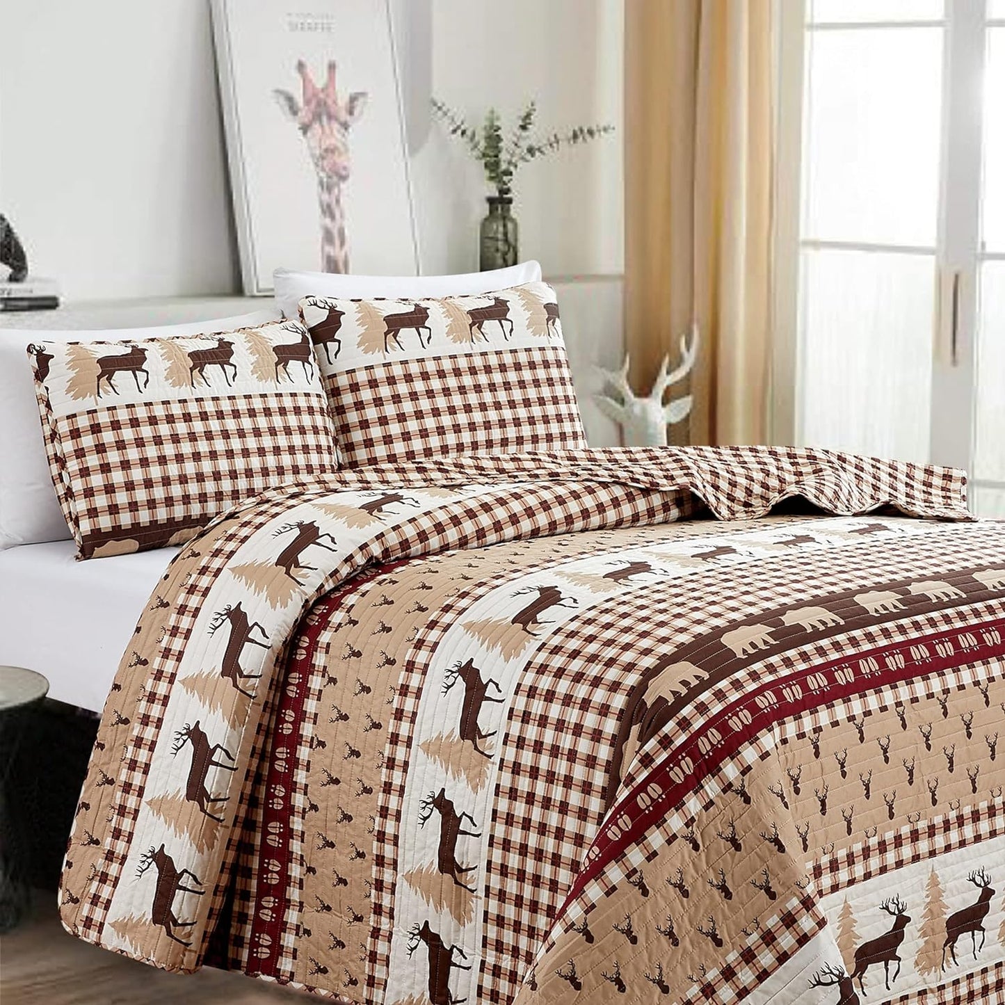 3 Piece Reversible Quilt Set with Shams Quilt Set Coverlet with 2 Pillowcases