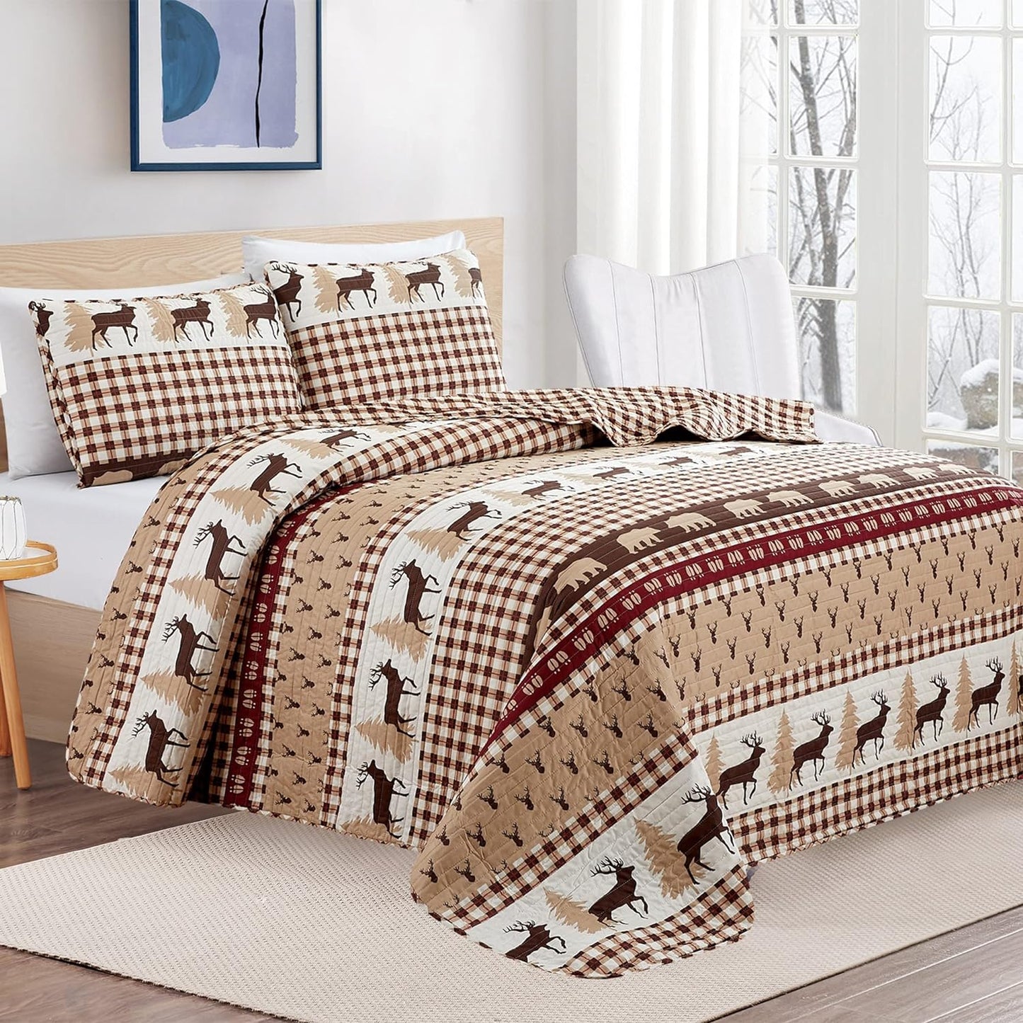 3 Piece Reversible Quilt Set with Shams Quilt Set Coverlet with 2 Pillowcases