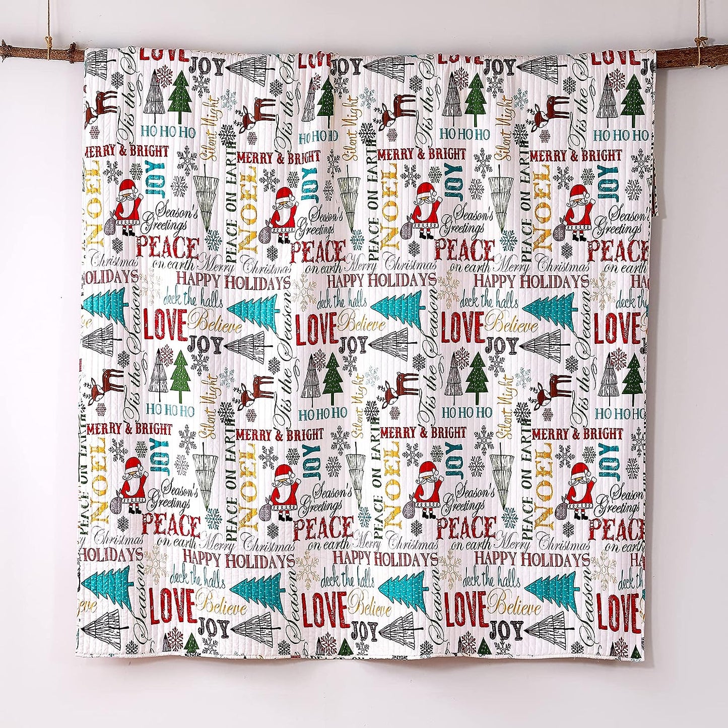 Merry & Bright Collecion - Santa Claus Lane Quilt Set 3 Pieces Quilt Set Coverlet with 2 Pillowcases