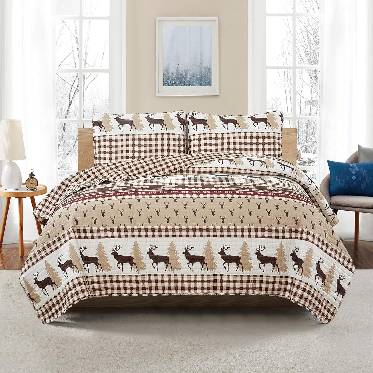 3 Piece Reversible Quilt Set with Shams Quilt Set Coverlet with 2 Pillowcases