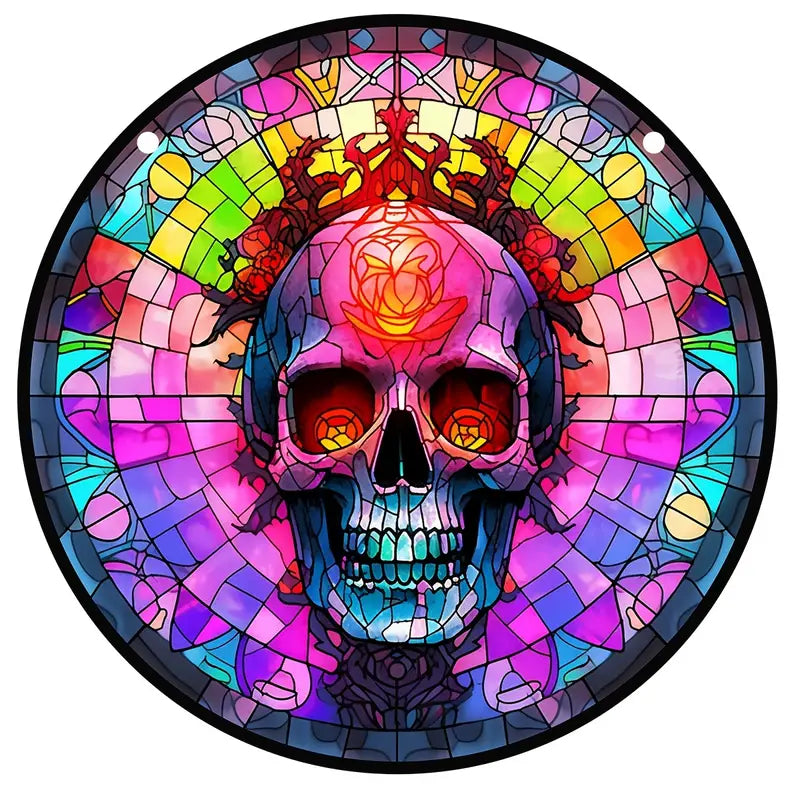 Halloween Bat Skull Stained Suncatcher