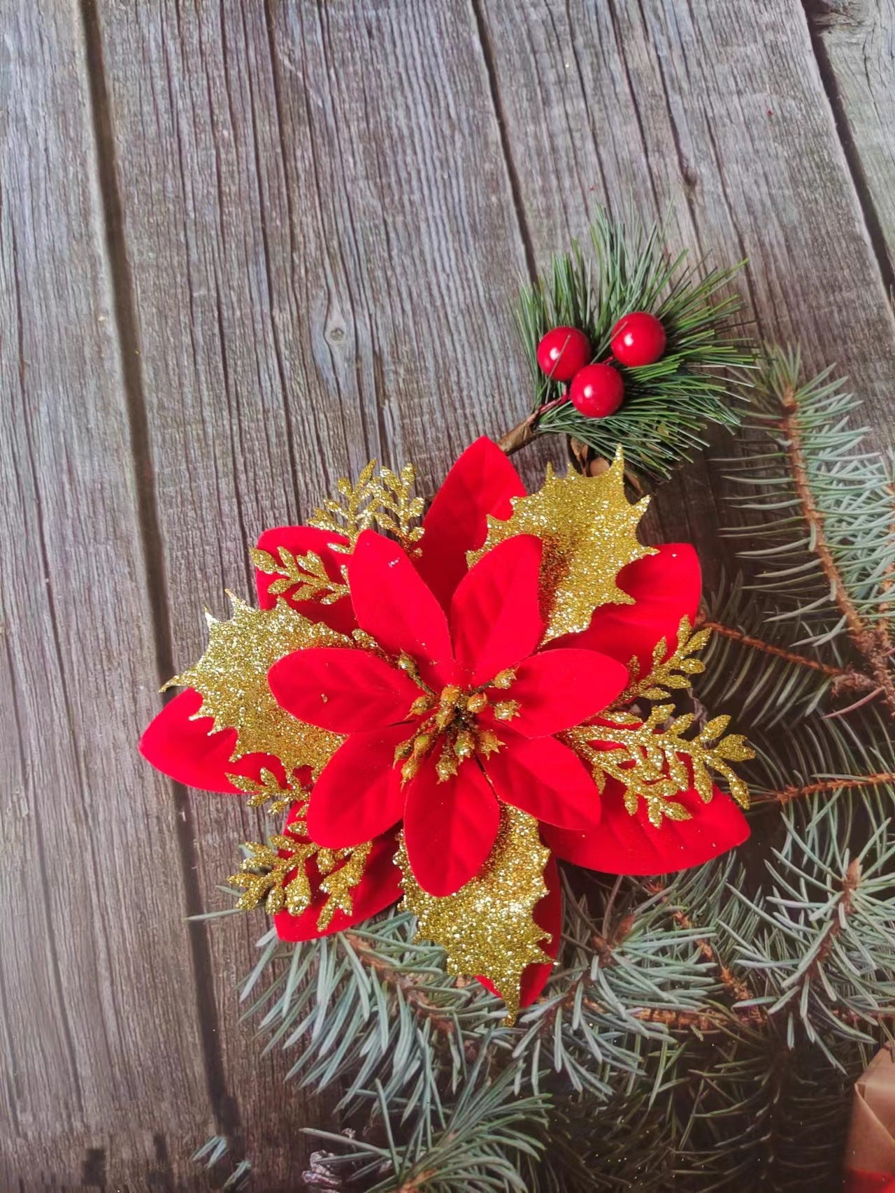 Gold Powder Christmas Flower Christmas Tree Pendant