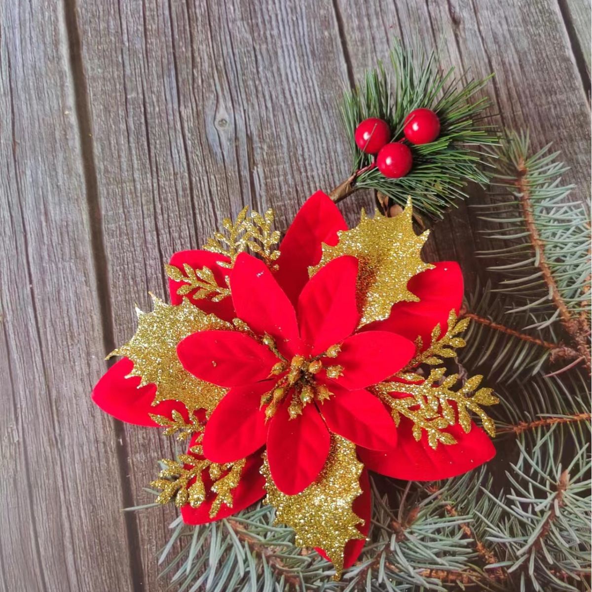 Gold Powder Christmas Flower Christmas Tree Pendant