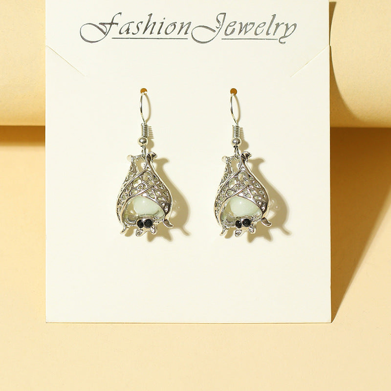 Halloween Ornaments Hollow Luminous Bat Earrings