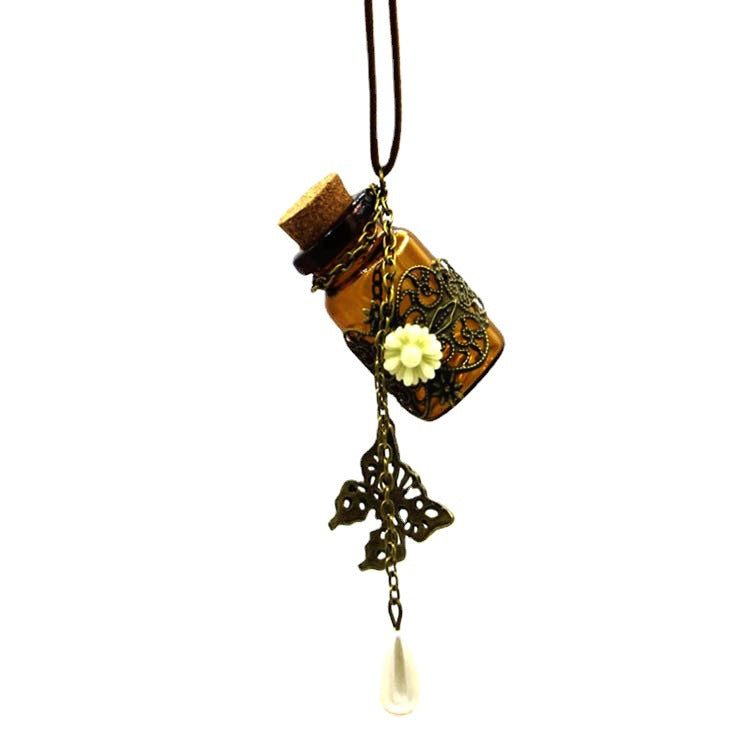 Engraved Daisy Glass Votive Vase Necklace
