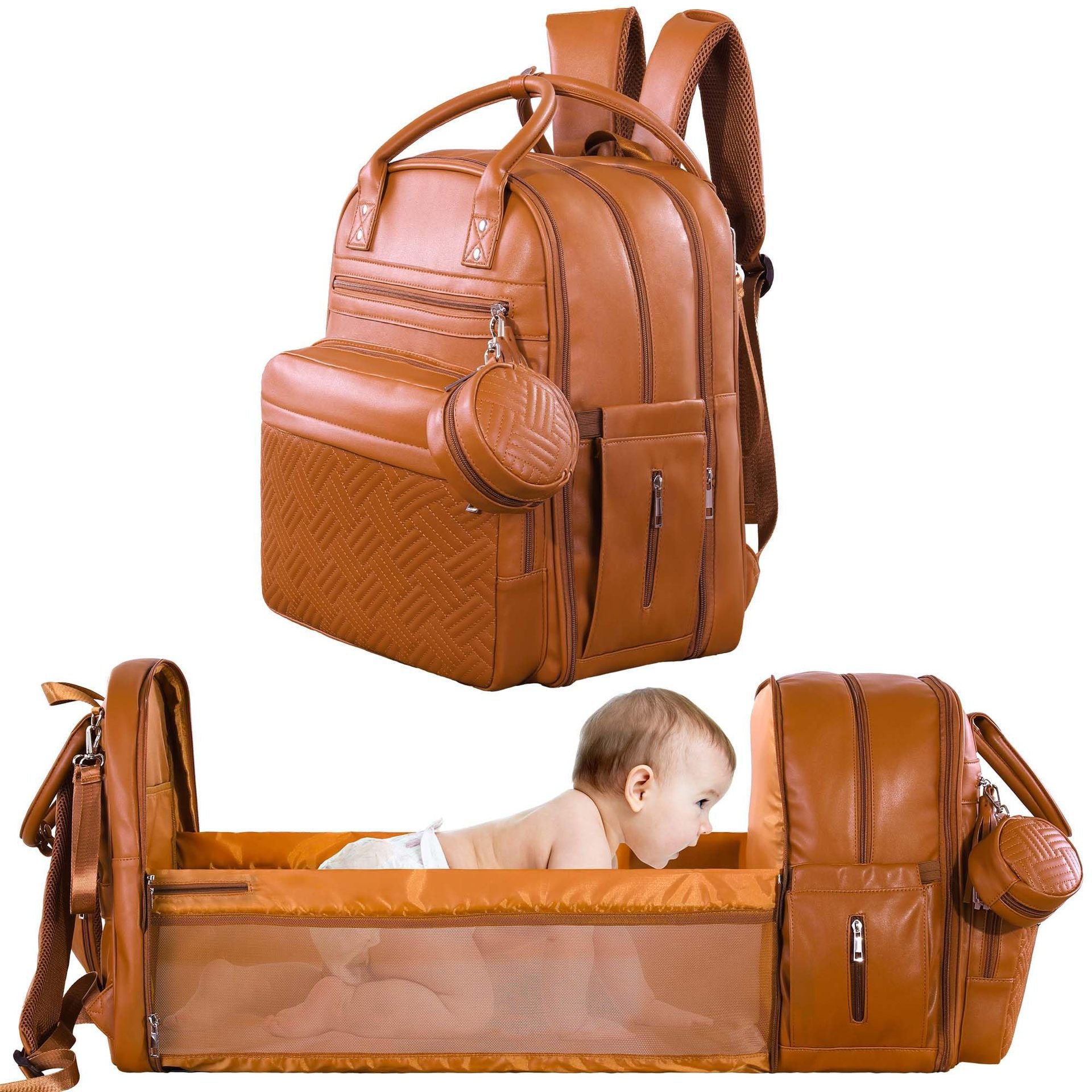 baby changing backpack leather Large Diaper Bag Backpack,Waterproof Leather Diaper Bags Baby with Cha