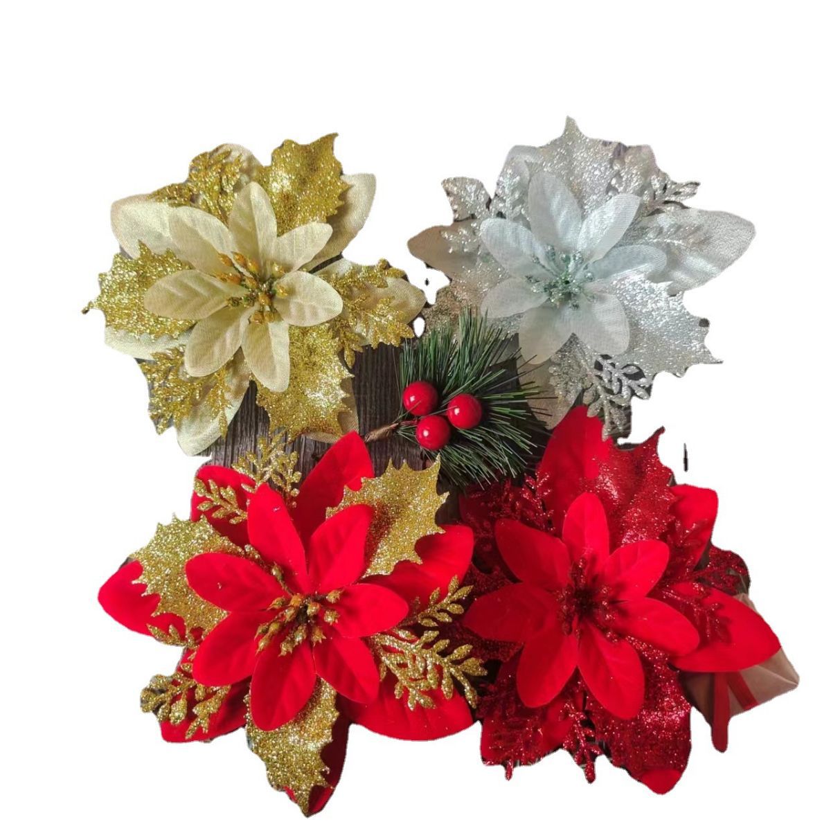 Gold Powder Christmas Flower Christmas Tree Pendant