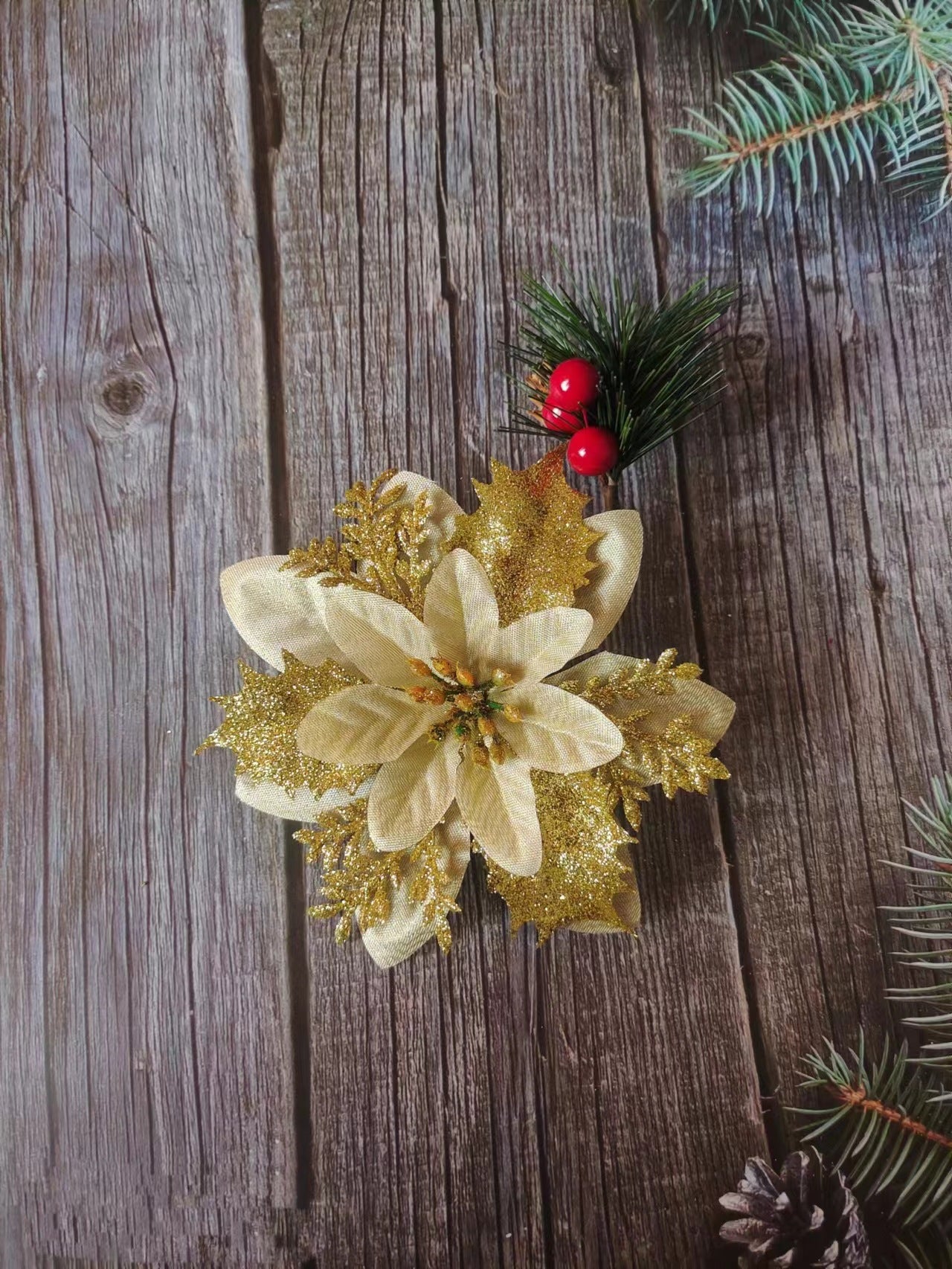 Gold Powder Christmas Flower Christmas Tree Pendant