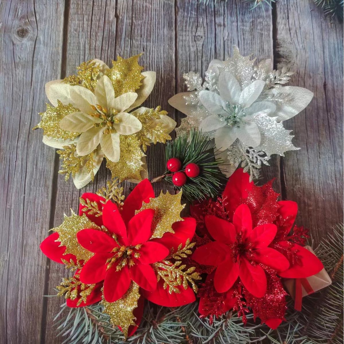 Gold Powder Christmas Flower Christmas Tree Pendant