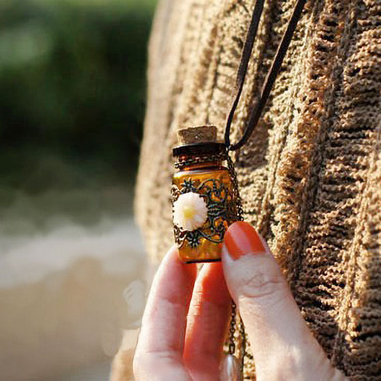 Engraved Daisy Glass Votive Vase Necklace