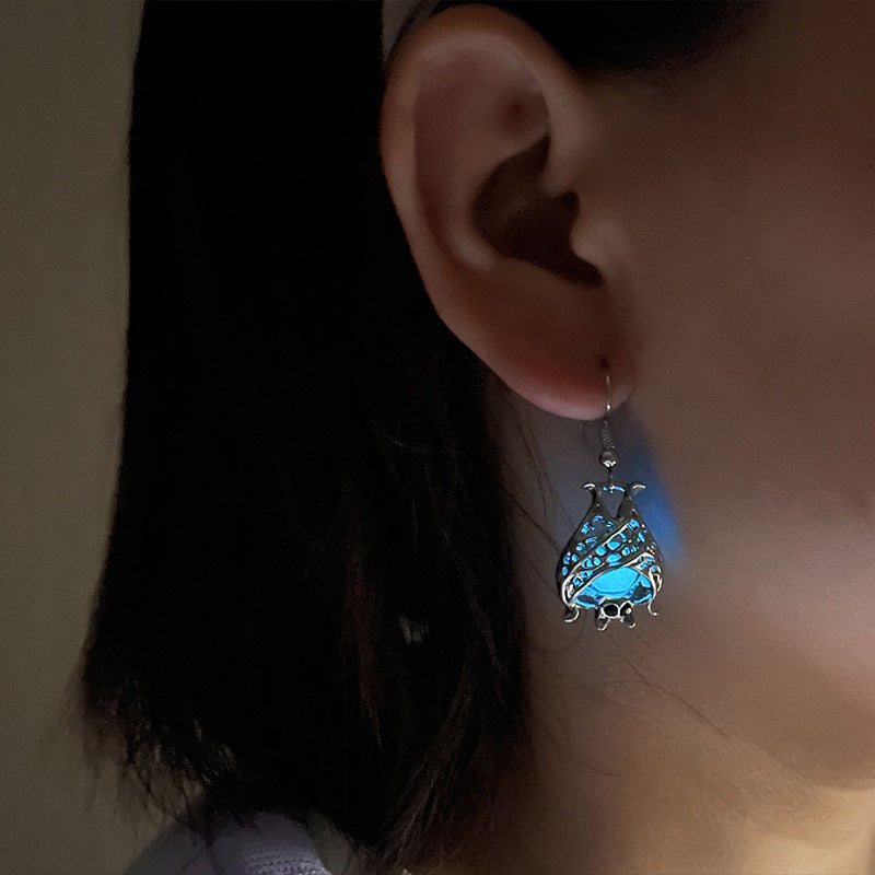 Halloween Ornaments Hollow Luminous Bat Earrings