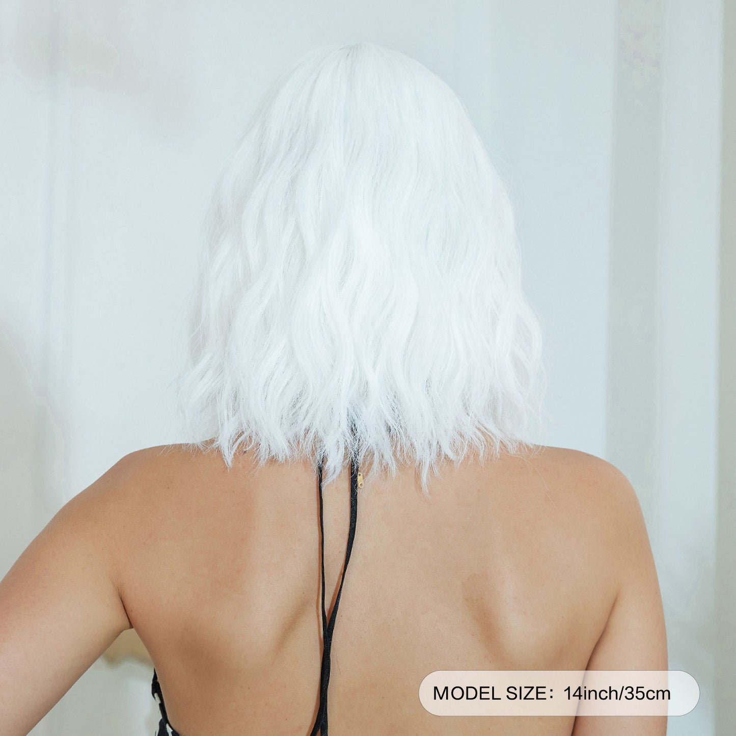 Short white wig with bangs and curly hair