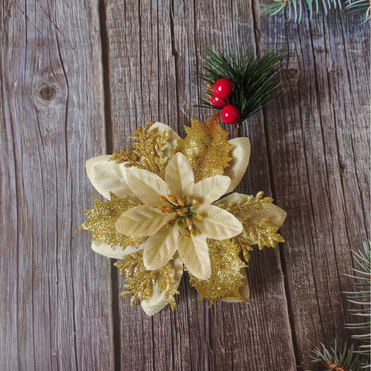 Gold Powder Christmas Flower Christmas Tree Pendant