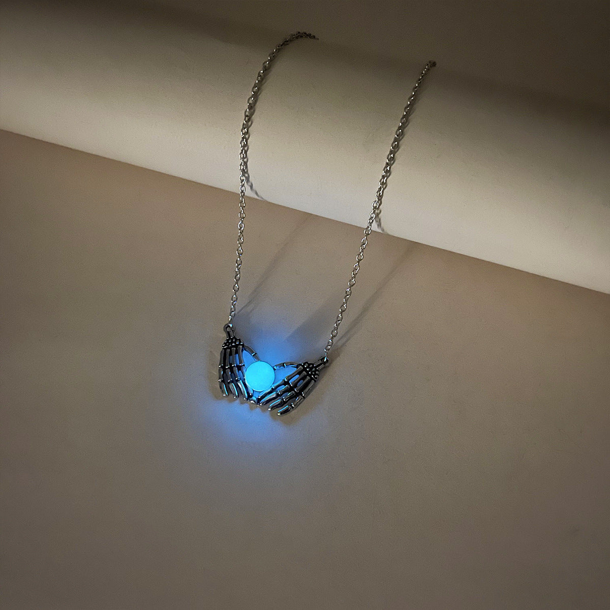 Bixin Skeleton Hand Punk Retro Skull Hand Luminous Bead Necklace