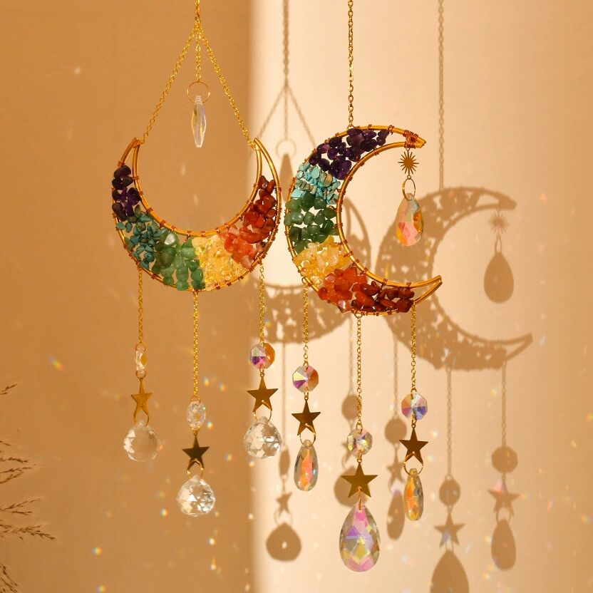 Star Moon Rainbow Crystal Sun Catcher Pendant For Window Garden