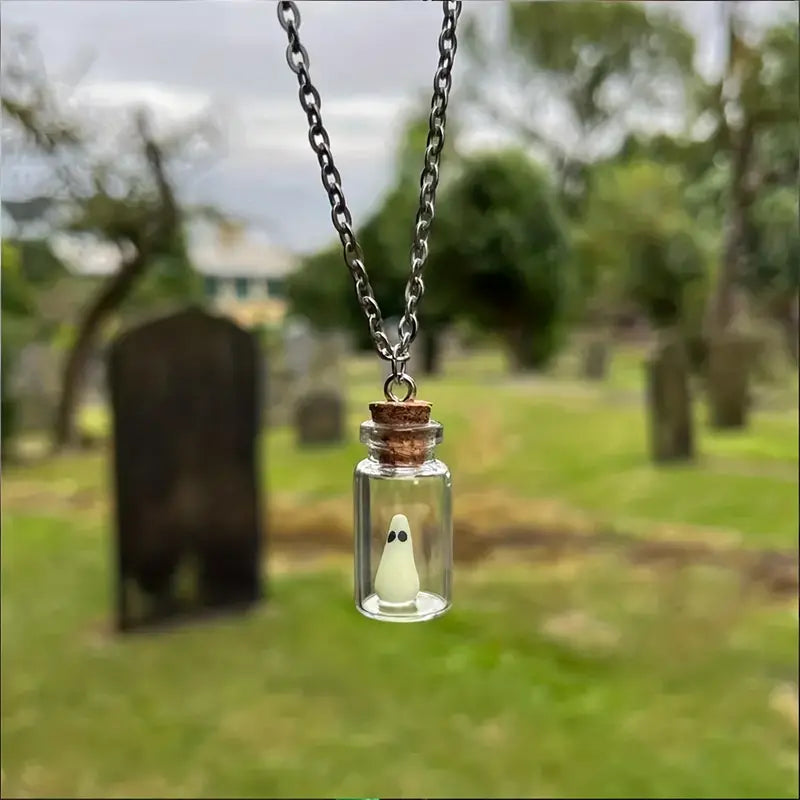Cute Ghost Necklace, Glow-In-The-Dark Ghost Charm Necklace, Halloween Necklace