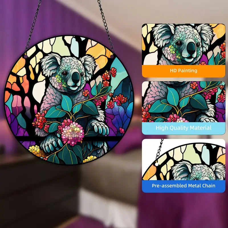 Fall Koala Stained Glass Window Hanging