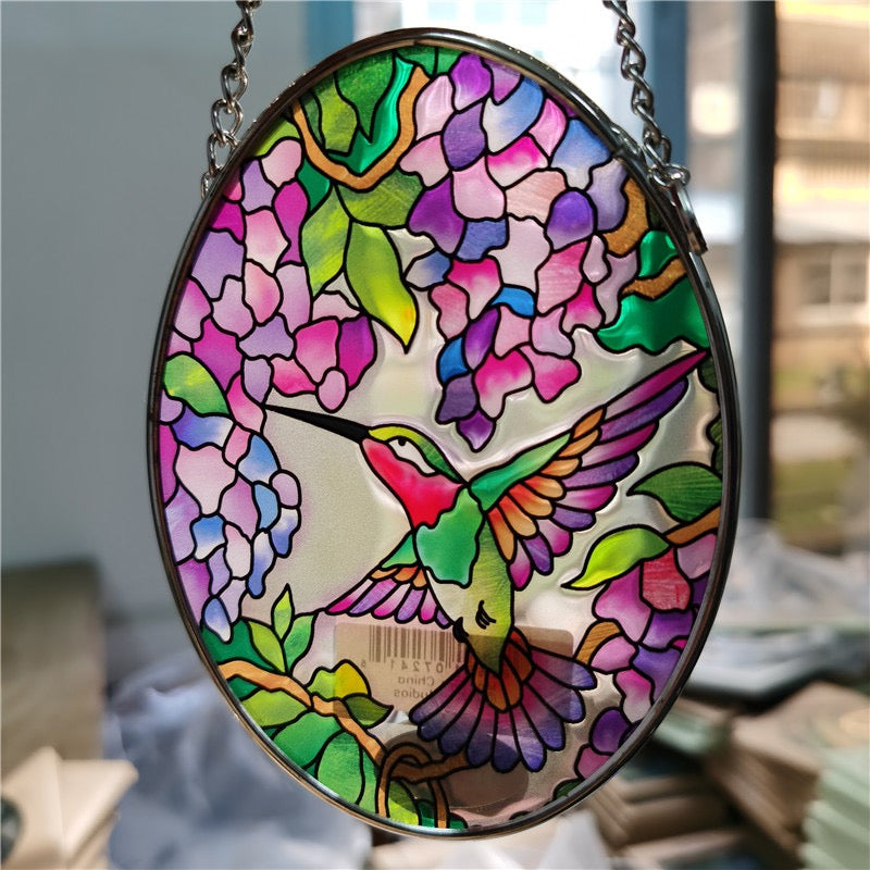 Hummingbird Stained Glass Flowers SunCatcher