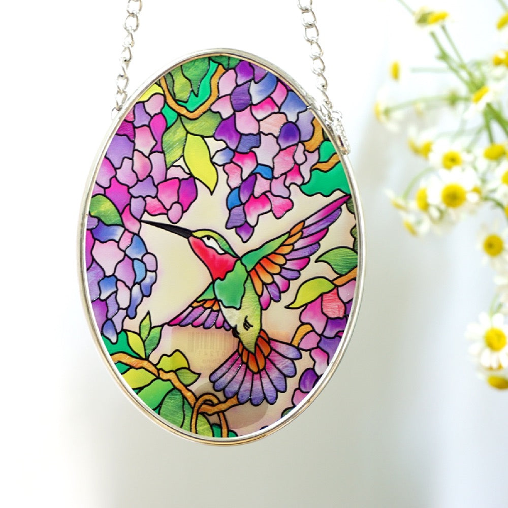 Hummingbird Stained Glass Flowers SunCatcher