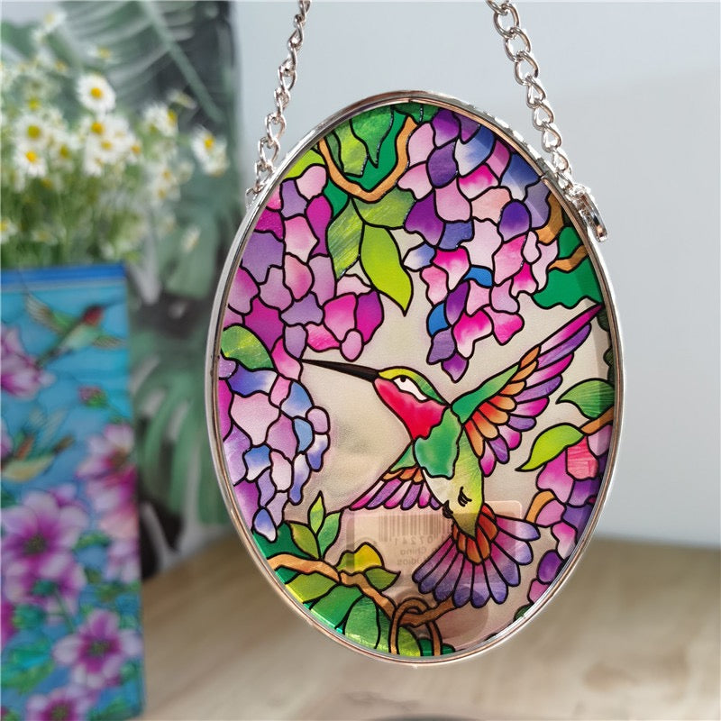 Hummingbird Stained Glass Flowers SunCatcher