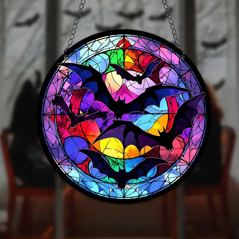 Halloween Bat Skull Stained Suncatcher