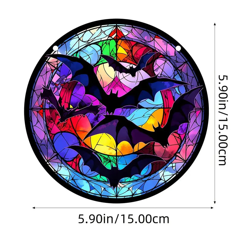 Halloween Bat Skull Stained Suncatcher
