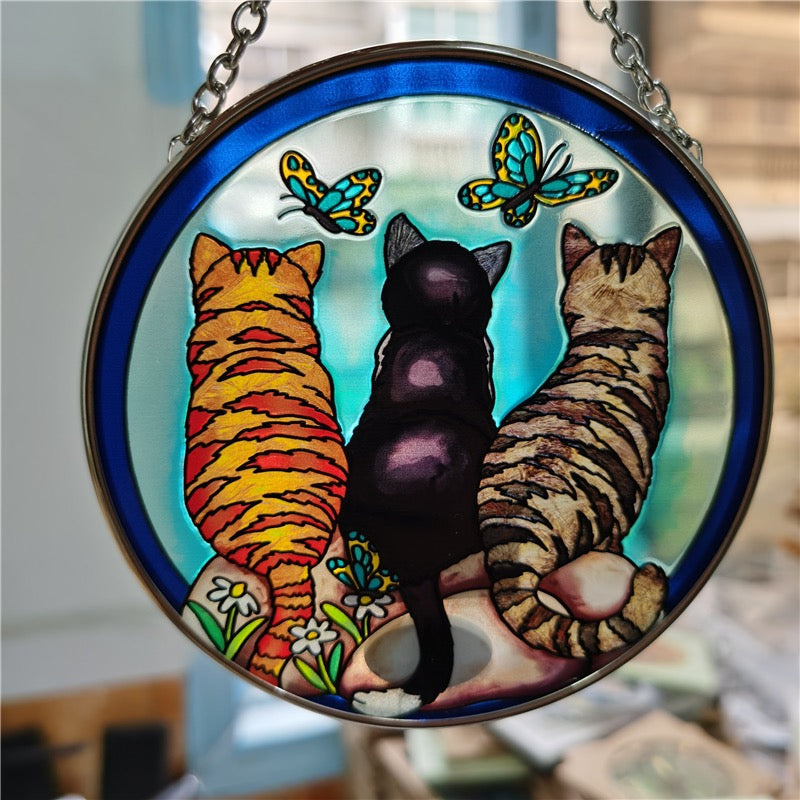 Stained Glass Kawaii Cats SunCatcher