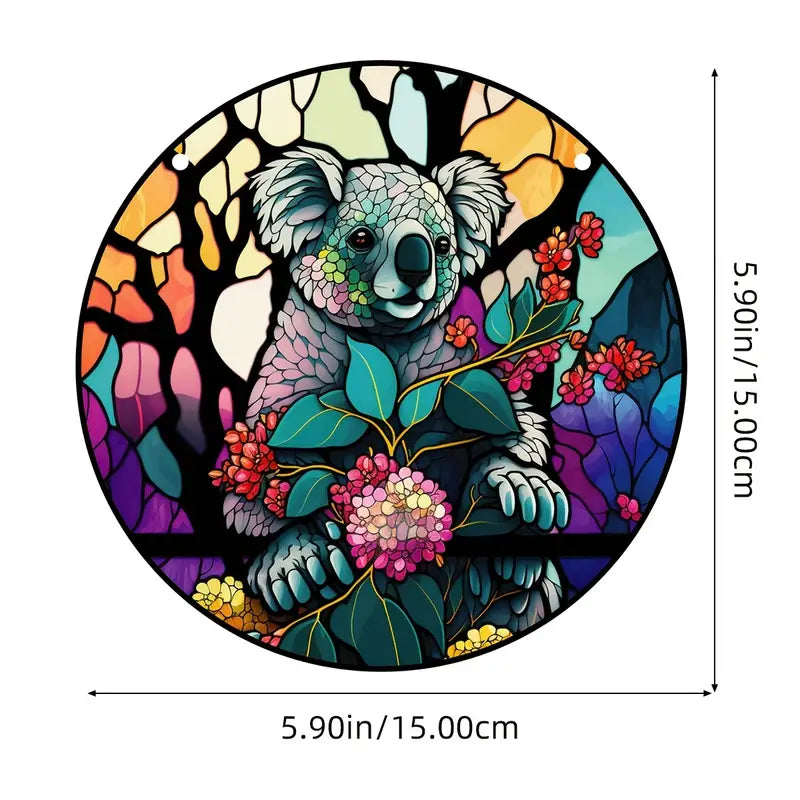 Fall Koala Stained Glass Window Hanging