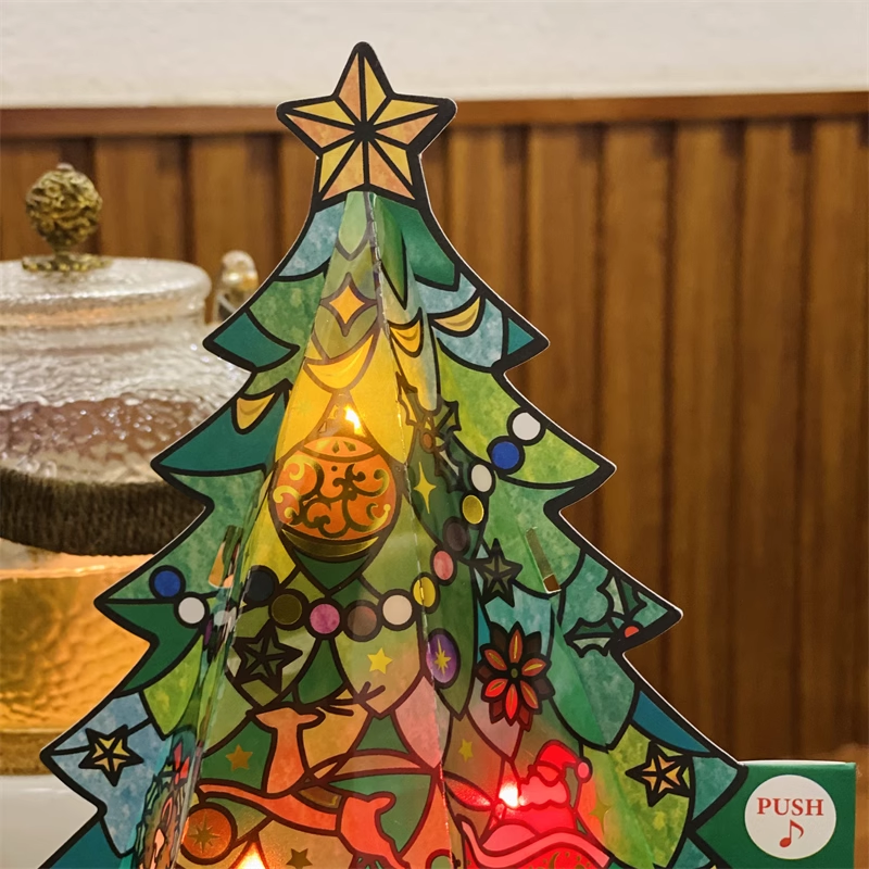 Glass light Christmas tree music 3D greeting card