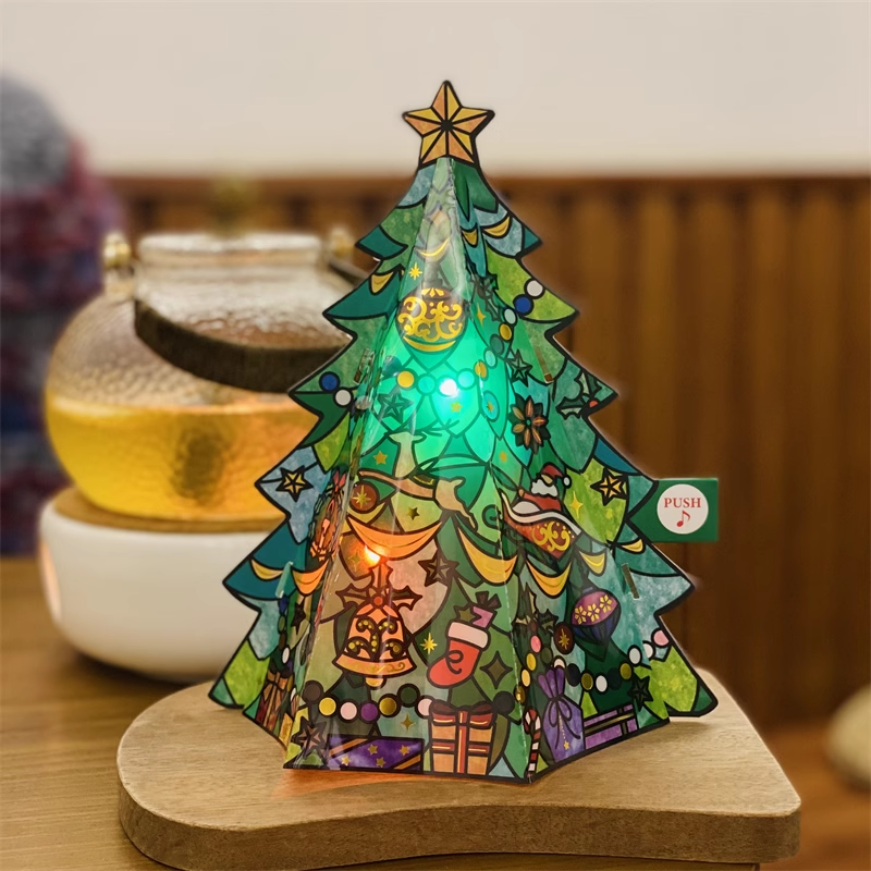 Glass light Christmas tree music 3D greeting card