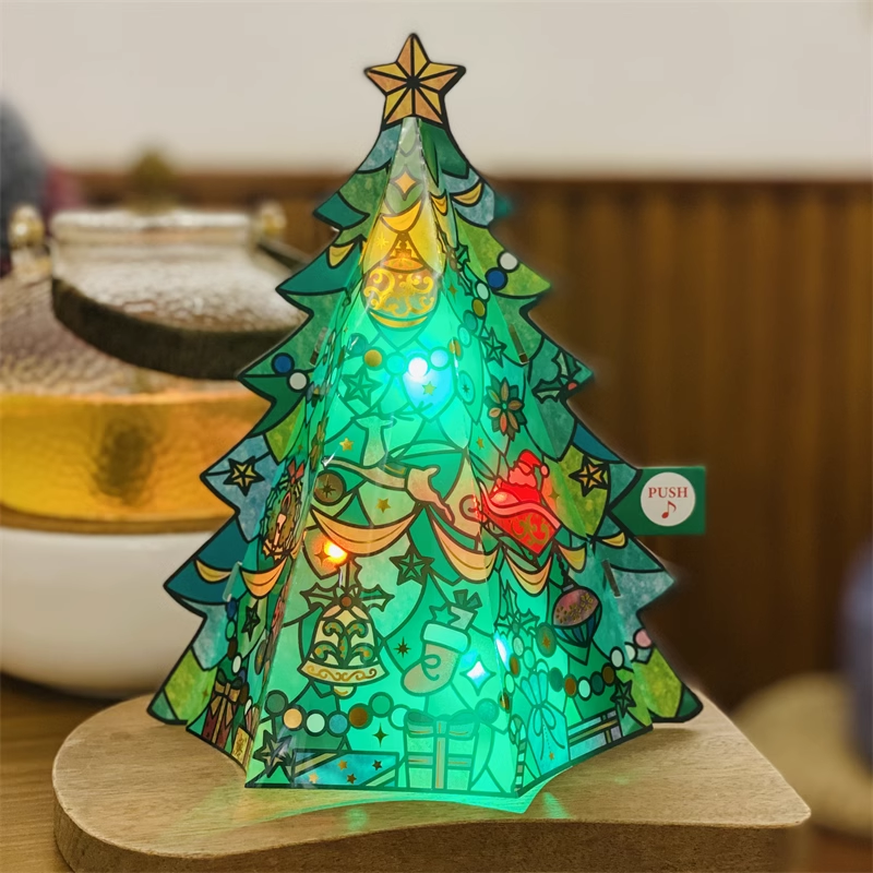 Glass light Christmas tree music 3D greeting card