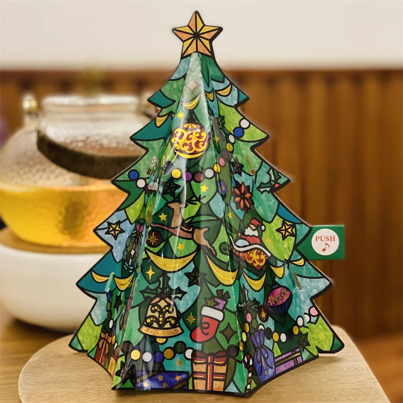 Glass light Christmas tree music 3D greeting card