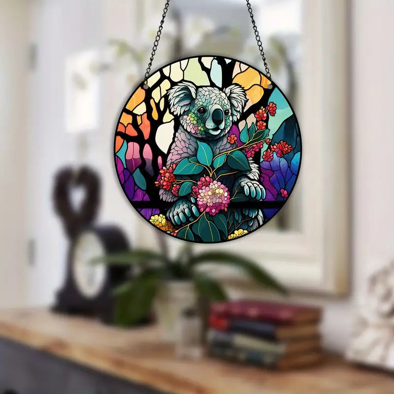 Fall Koala Stained Glass Window Hanging