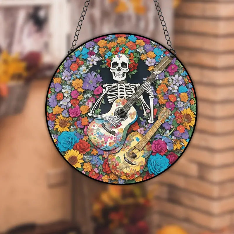 Stained Skull Artwork Suncatcher Window Hanging
