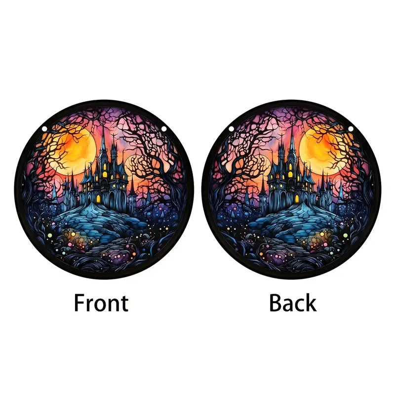 Halloween Moon Castles Stained Suncatcher Halloween Window Hanging