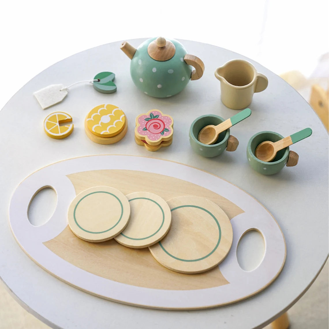 Wooden Toys Toddler Tea Set Play Kitchen Accessories for Kids