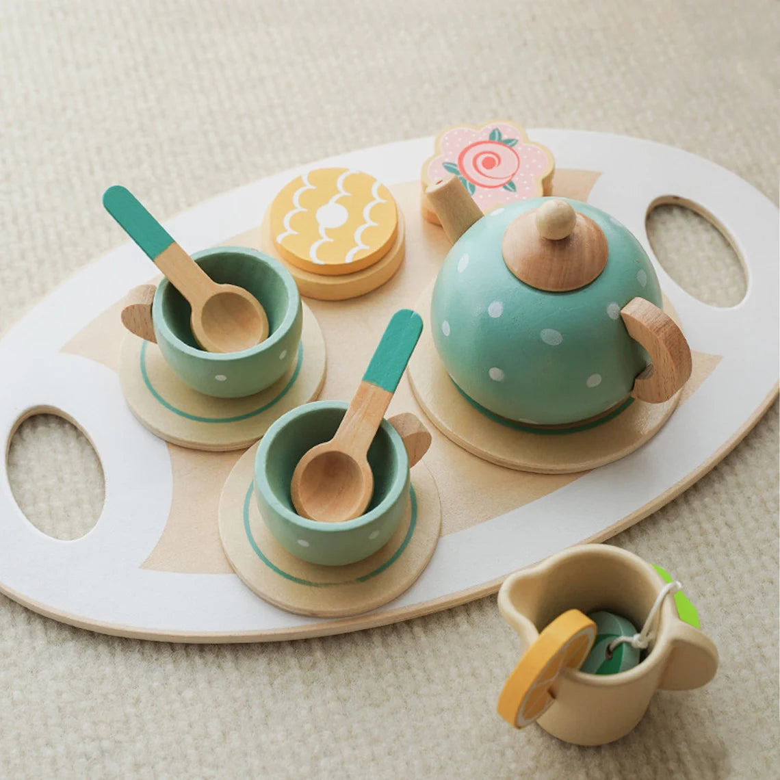 Wooden Toys Toddler Tea Set Play Kitchen Accessories for Kids